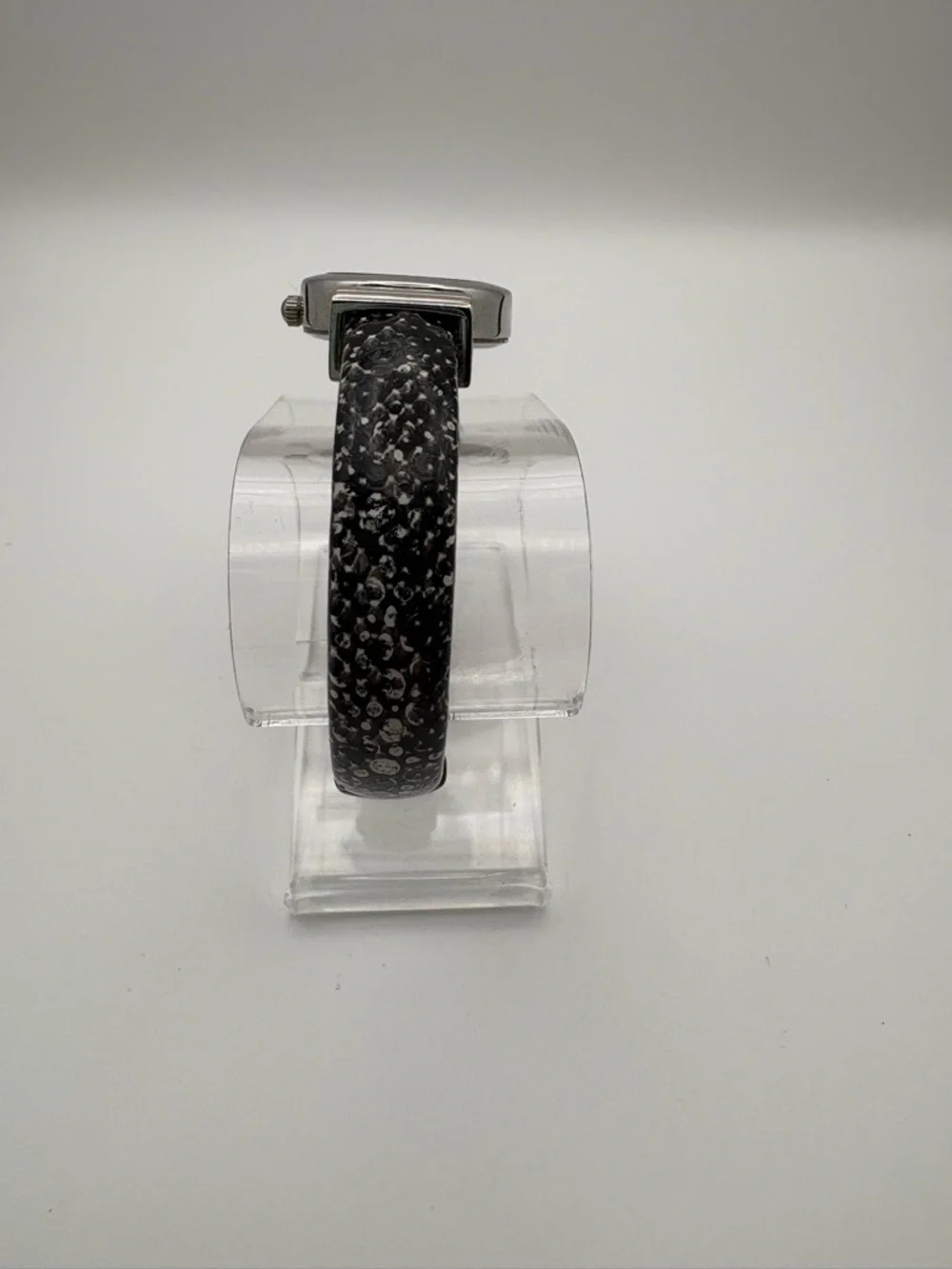 Studio Time Silver-Tone Watch with Black Faux Snake‎ Skin Bracelet
